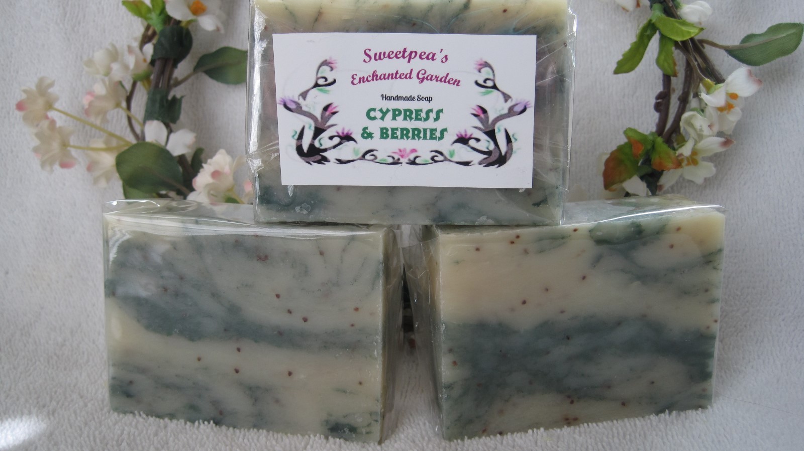 +++”CYPRESS & BERRIES” HANDMADE NATURAL VEGAN SOAP BAR, 3.5 to 4.5 oz ea.