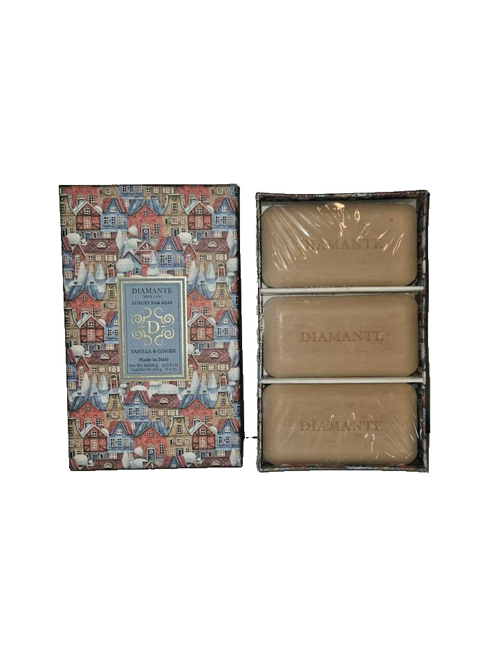 Diamante Vanilla & Ginger Soap 3 x5.2oz. Bars In Gift Box Made in Italy