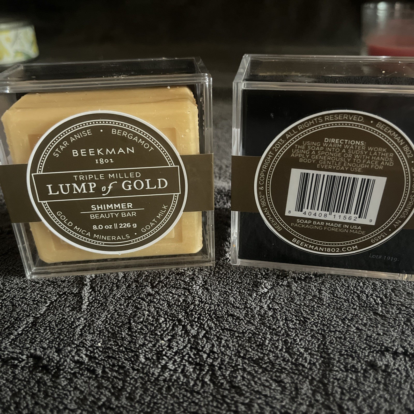 2 Beekman 1802 Lump of Gold Shimmer Beauty Bar soap Mica Star Anise Bergamot 8oz