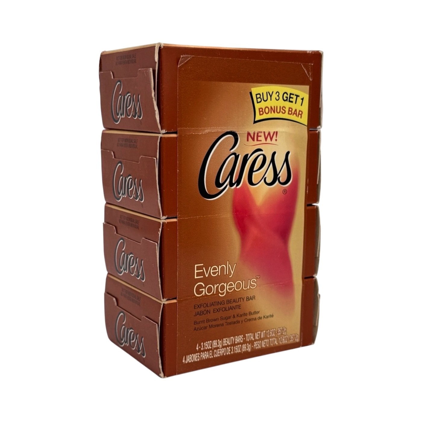 4 Caress Evenly Gorgeous Exfoliating Beauty Bars Soap 3.1 oz Brown Sugar Karite