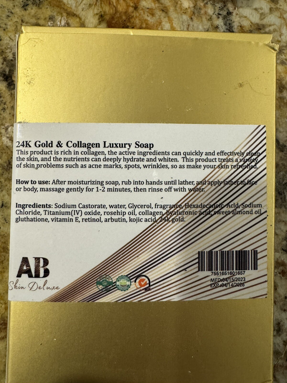 24K Gold Collagen Face Body Soap Anti Wrinkle Flawless Glow 200g AB Skin 2 Pack