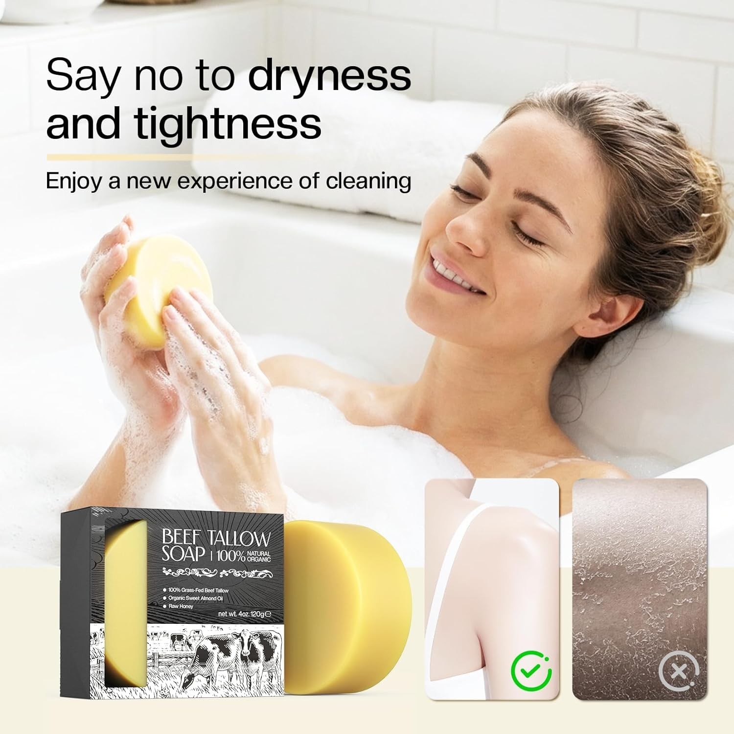 Moisturizing Beef Tallow Soap for Men & Women – Ideal for Dry and Sensitive Skin