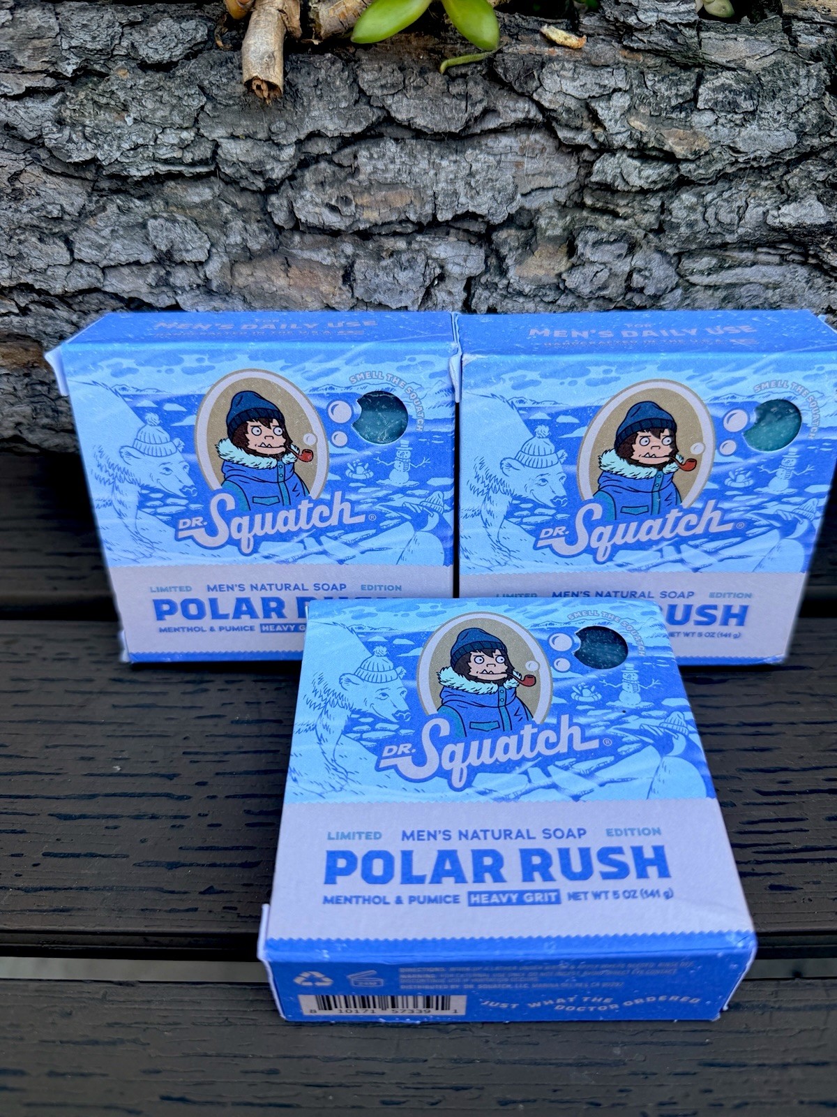 Lot Of 3 Bars Dr Squatch Polar Rush LIMITED EDITION Bar Soap Rare Heavy Grit 5oz