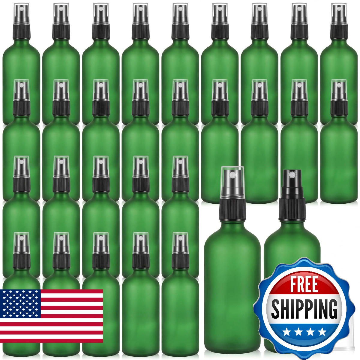 Roshtia 30 Pcs 3.4 oz 100 ml Green Glass Spray Bottles Refillable Perfume Atomiz