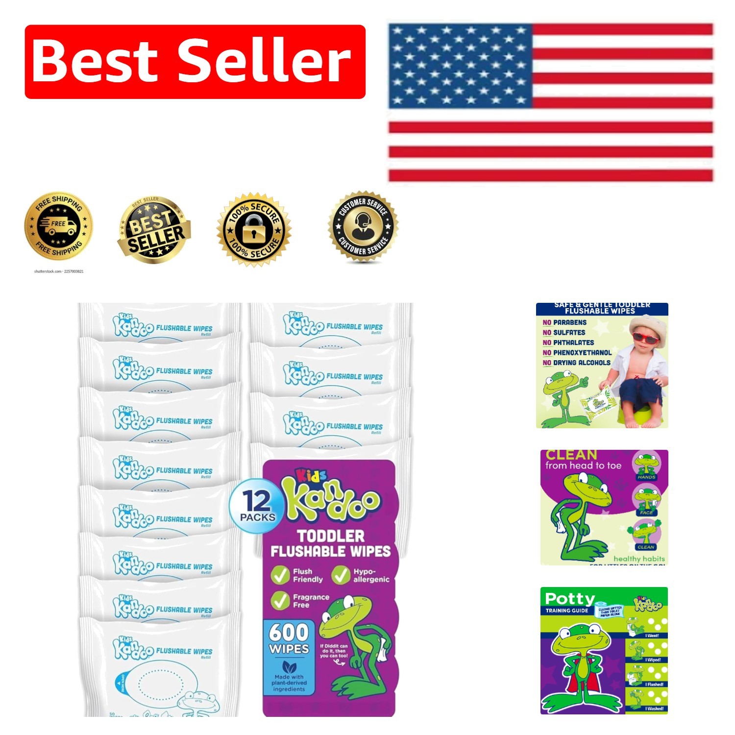 Gentle Flushable Wipes for Kids – Hypoallergenic & Unscented, 50 Count Pack