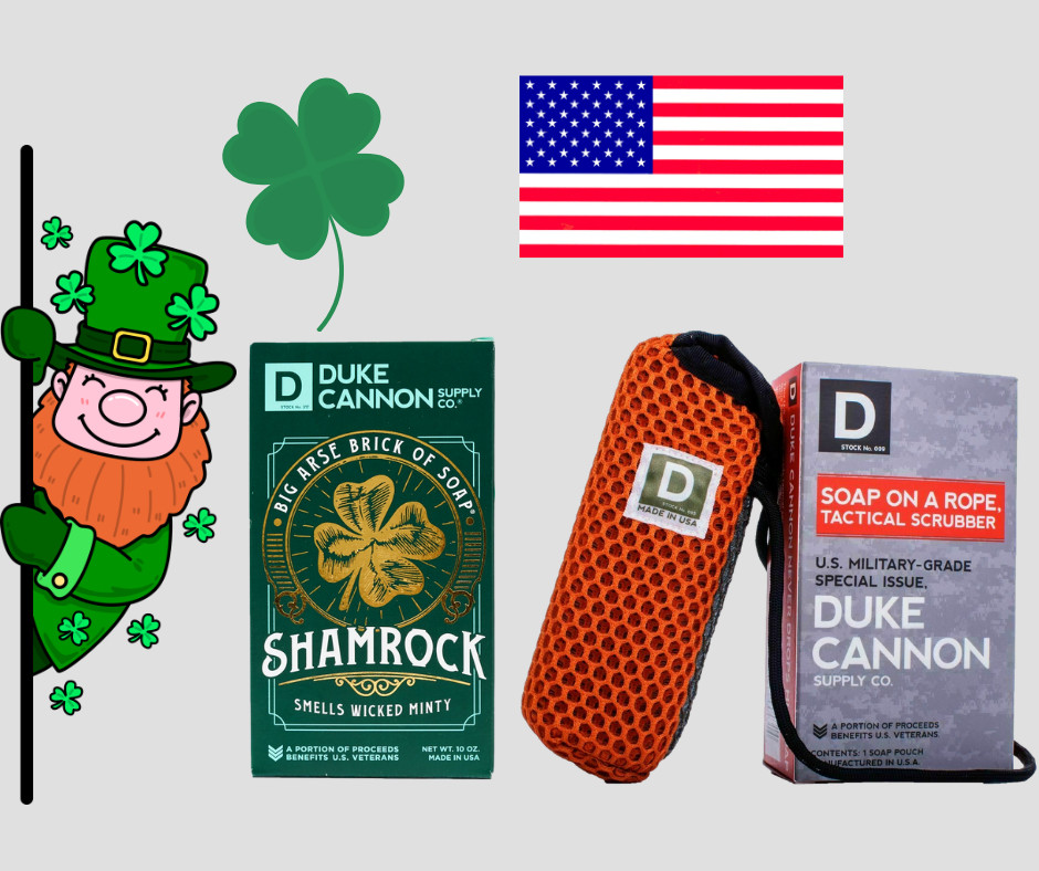 Duke Cannon Shamrock Soap Big Brick Soap + Tactical Scrubber Lot 2 Benefit Vets