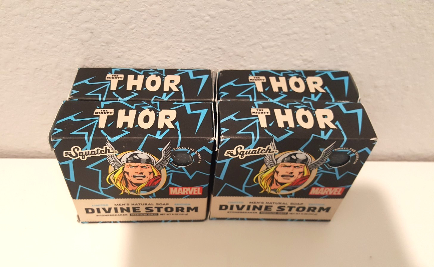 4 Pk: Dr. Squatch Marvel Thor DIVINE STORM Med. Grit 5oz Soap Bar