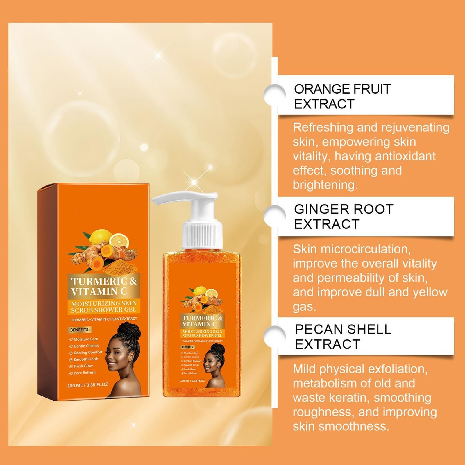 Turmeric Orange Vitamin C Body Wash Mattifying Scrub 100ml Deep Cleansing Liquid