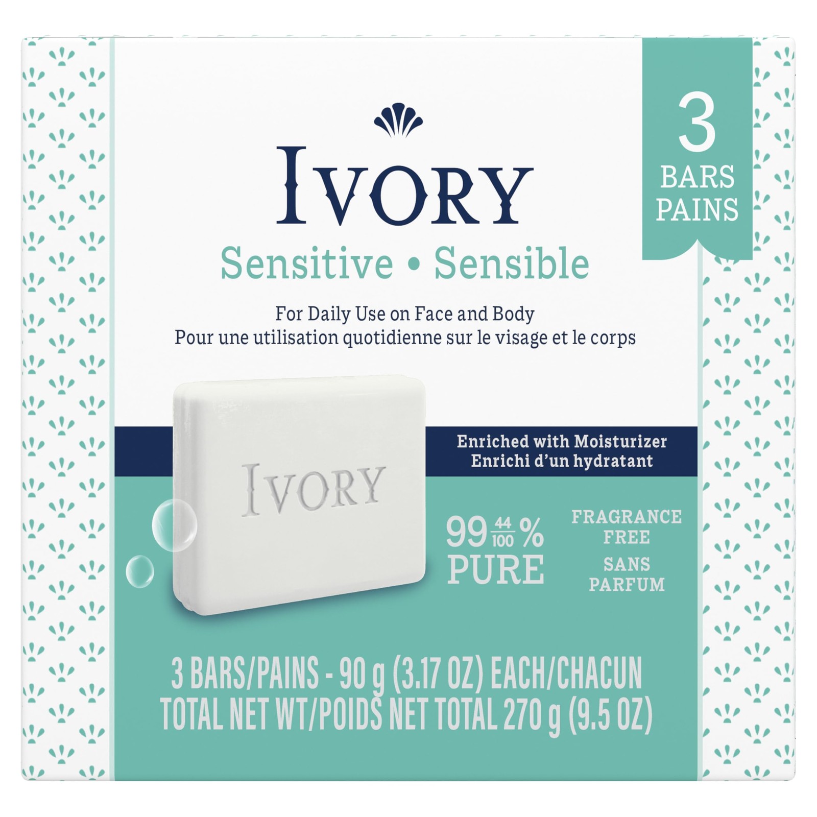 Ivory Sensitive Bar Soap, Designed for Whole 9.5 Ounce (Pack of 1), White