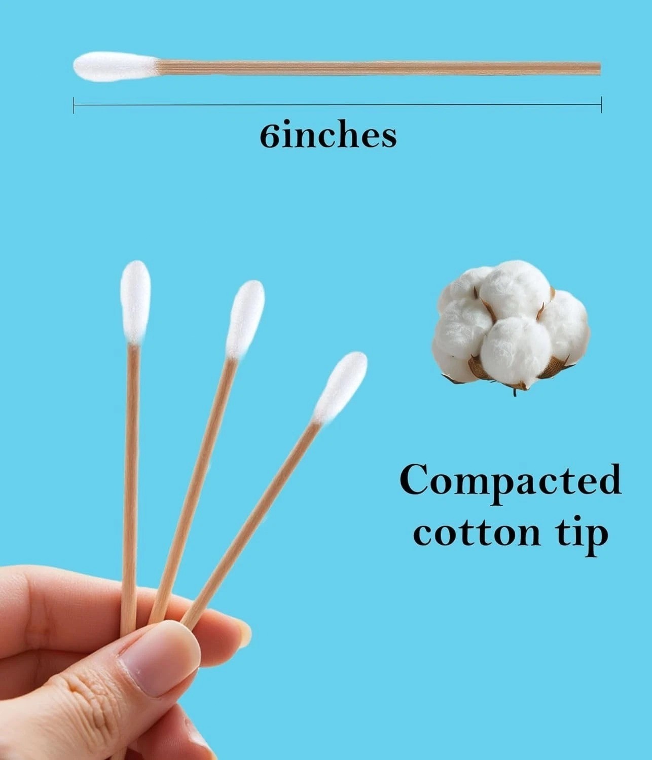 200 Count 6 Inch Long Cotton Swabs with Wooden Handles Cotton Tipped Applicat