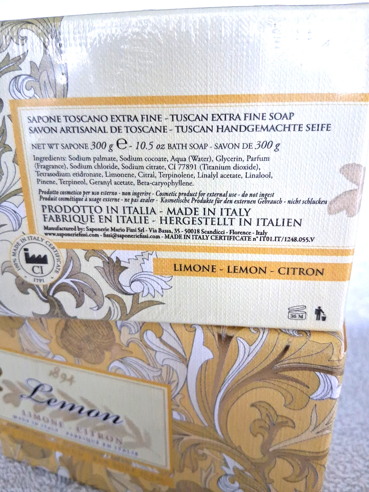 Saponerie Mario Fissi Lemon Citron Fine Milled Italian Soap