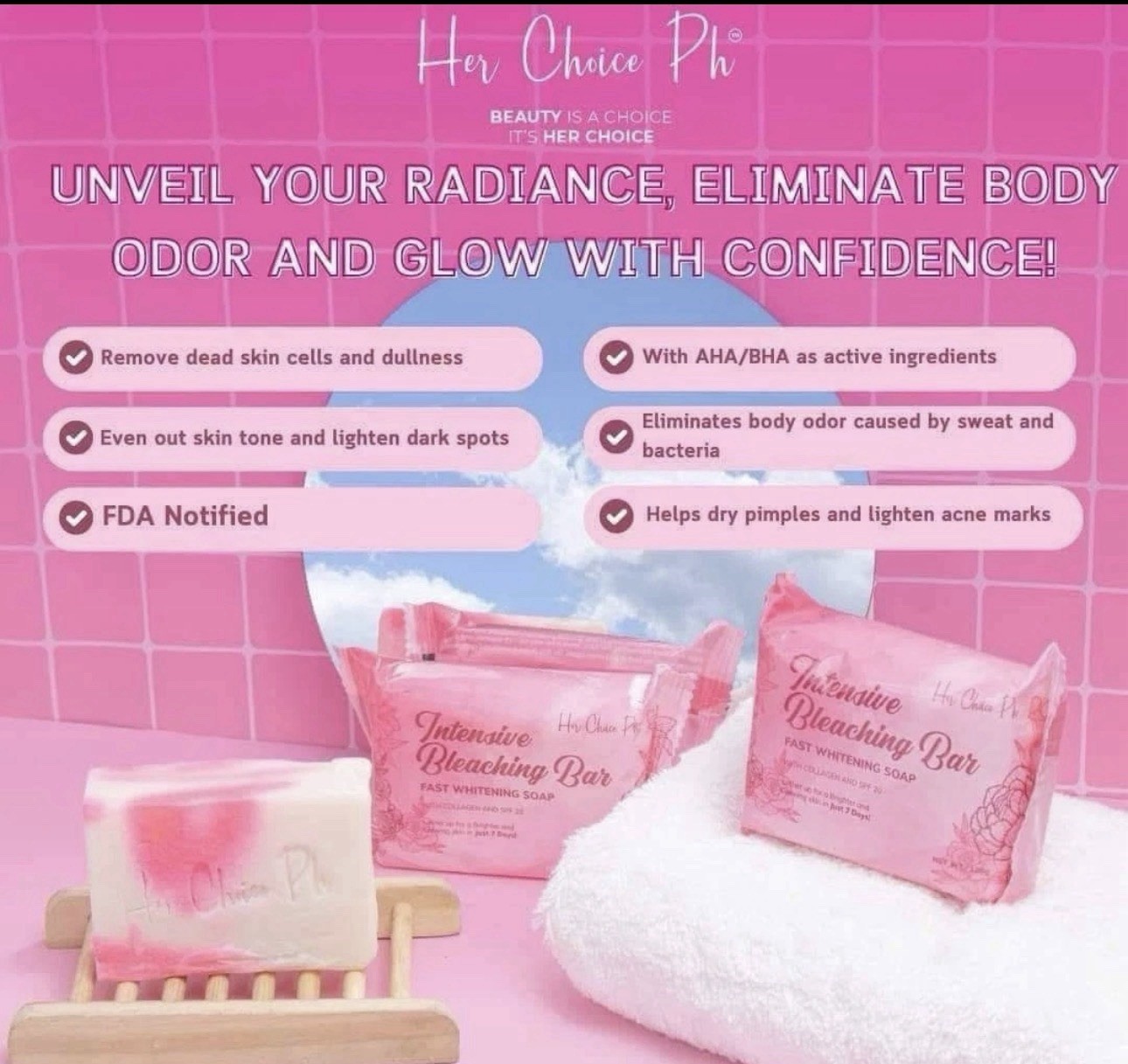 2 bars Her Choice Intensive Bleaching Bar Fast Whitening Soap (120g each)