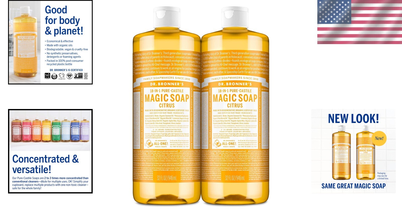 Magic Soap Pure-Castile Liquid Soap Citrus Set – 32oz 2-Pack, 18-in-1 Uses