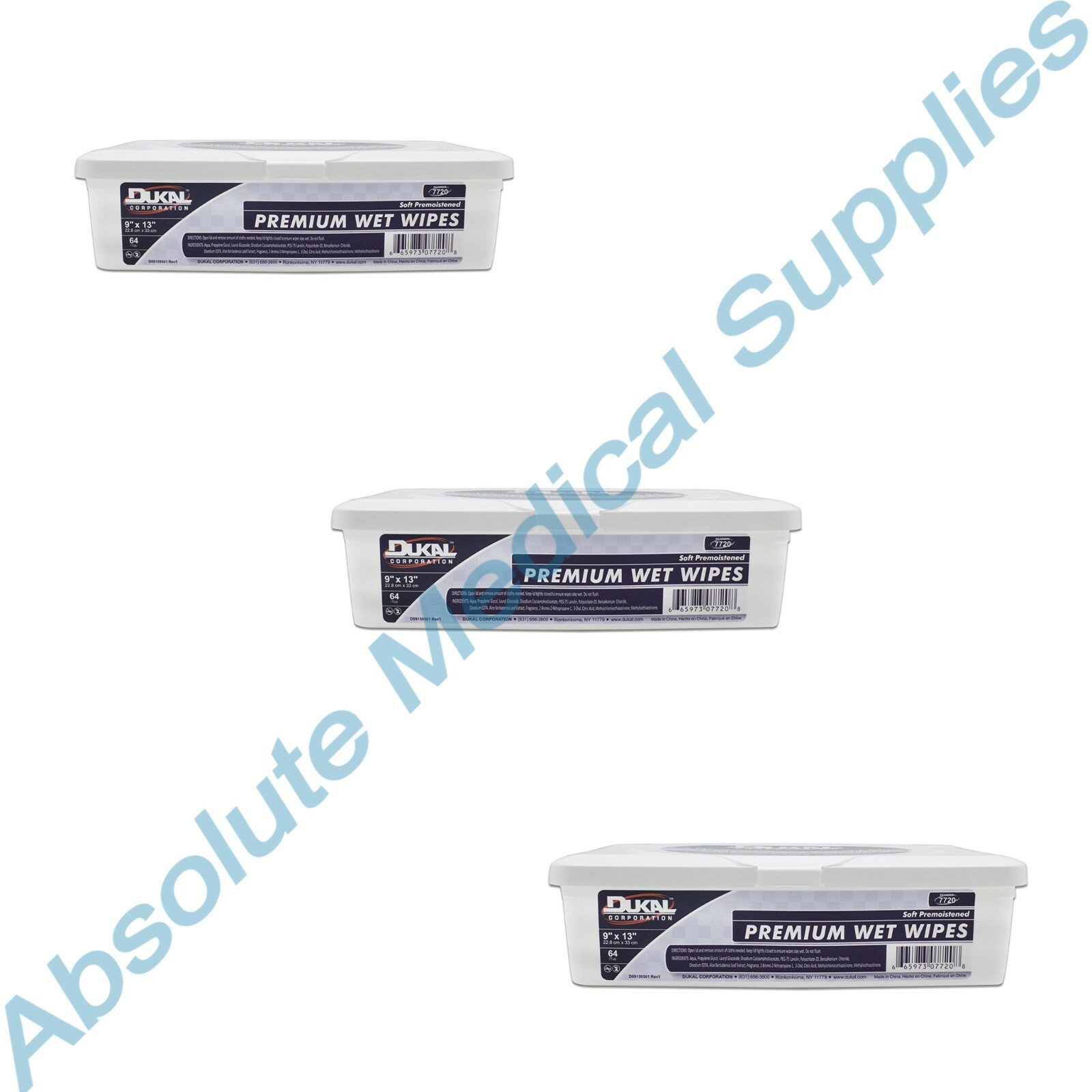 *3-Packs* Dukal Premium Wet 192 Wipes 9″ x 13″ Hard Tub Dispenser 7720