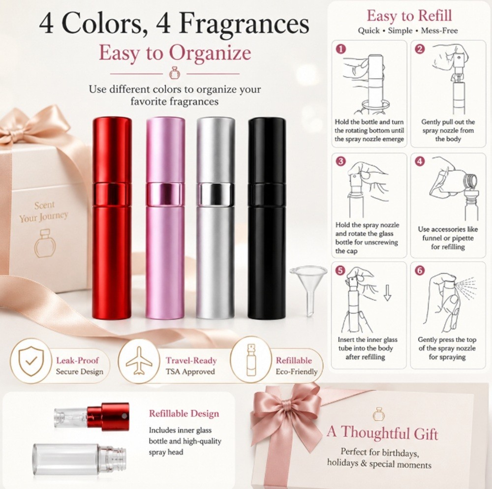 8ML Rotating Aluminum Perfume Mist Spray-Mini Refillable Travel Perfume Atomizer