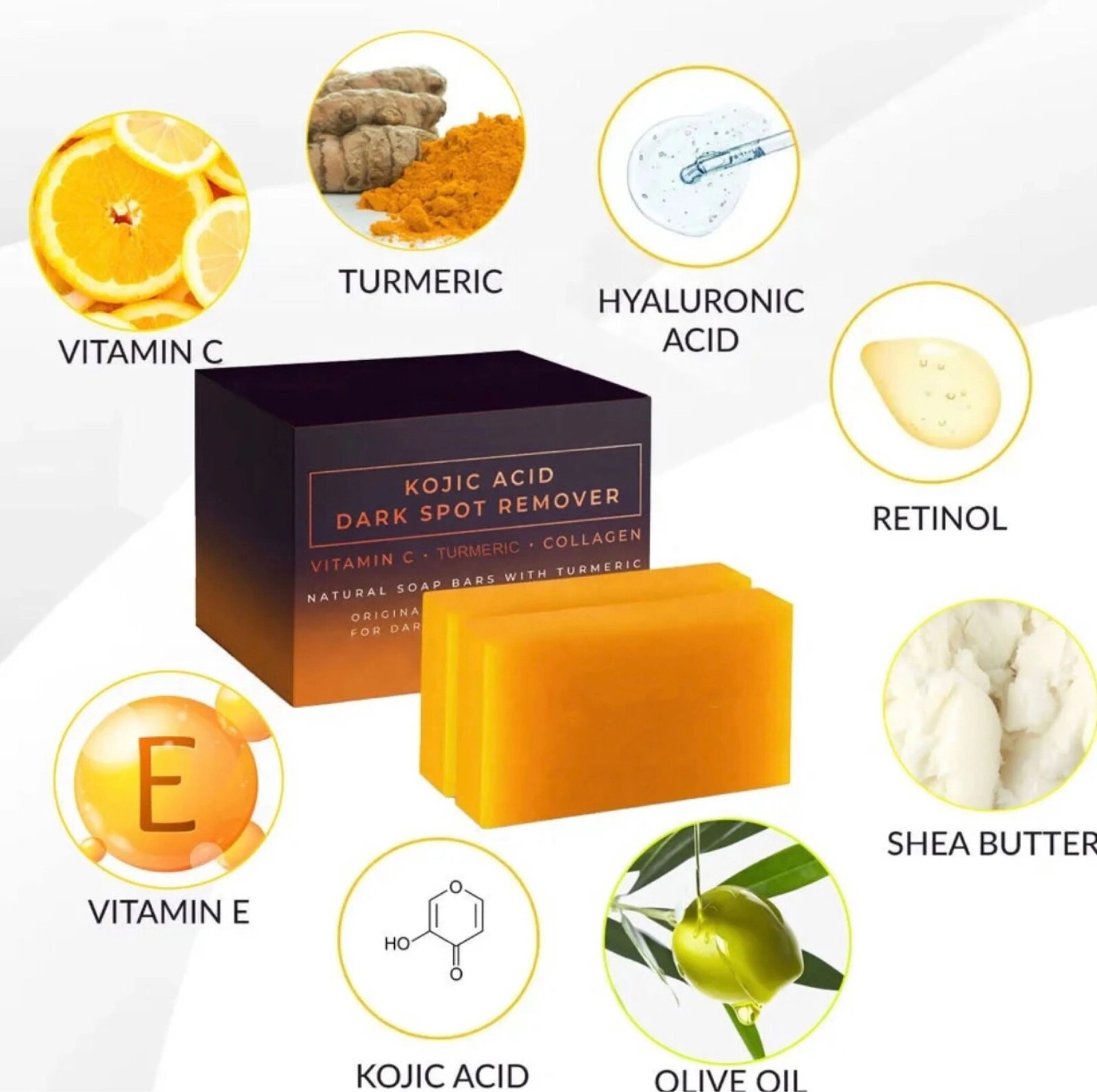2-Pack Kojic Acid Soap Bars – Dark Spot Remover w/ Vitamin C, Retinol & Collagen