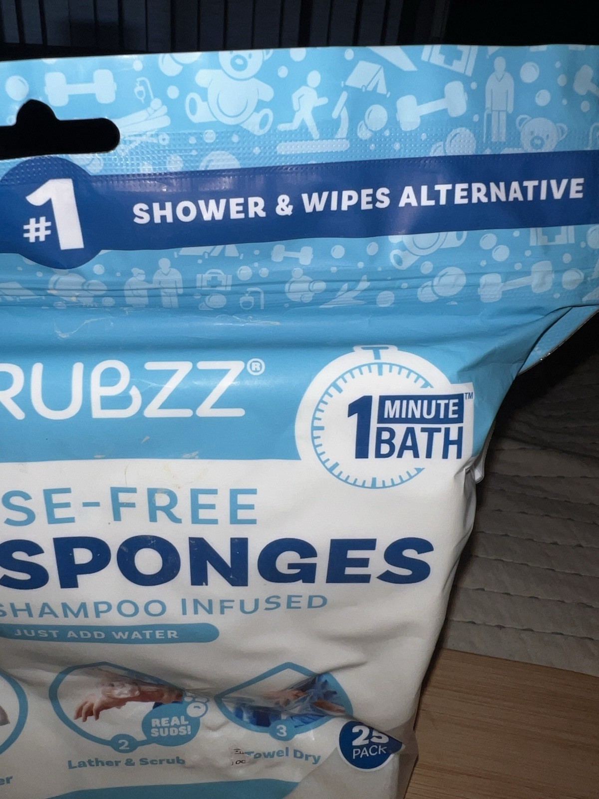 SCRUBZZ DISPOSABLE RINSE FREE TOTAL BODY BATH SPONGES 25 PACK – UNOPENED