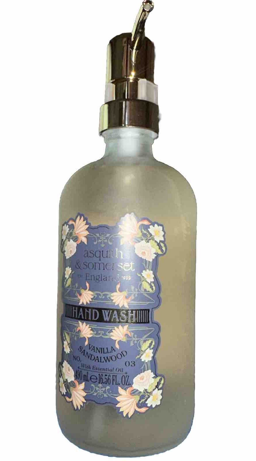 VANILLA SANDALWOOD HAND WASH Glass Pump Bottle 16.56fl.oz ASQUITH & SOMERSET
