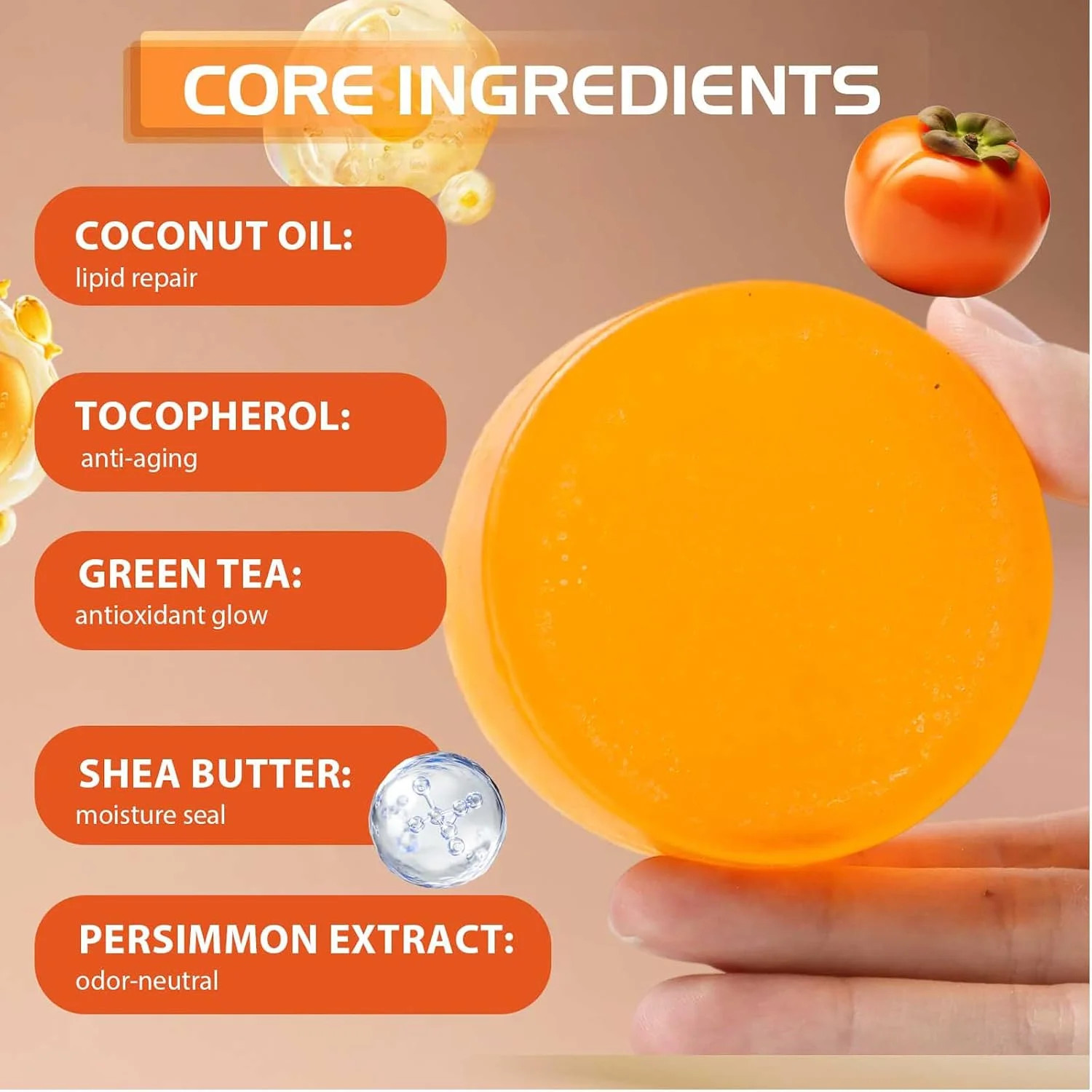 Persimmon Soap for Old People Smell, Deodorizing & Purifying Bar Soap