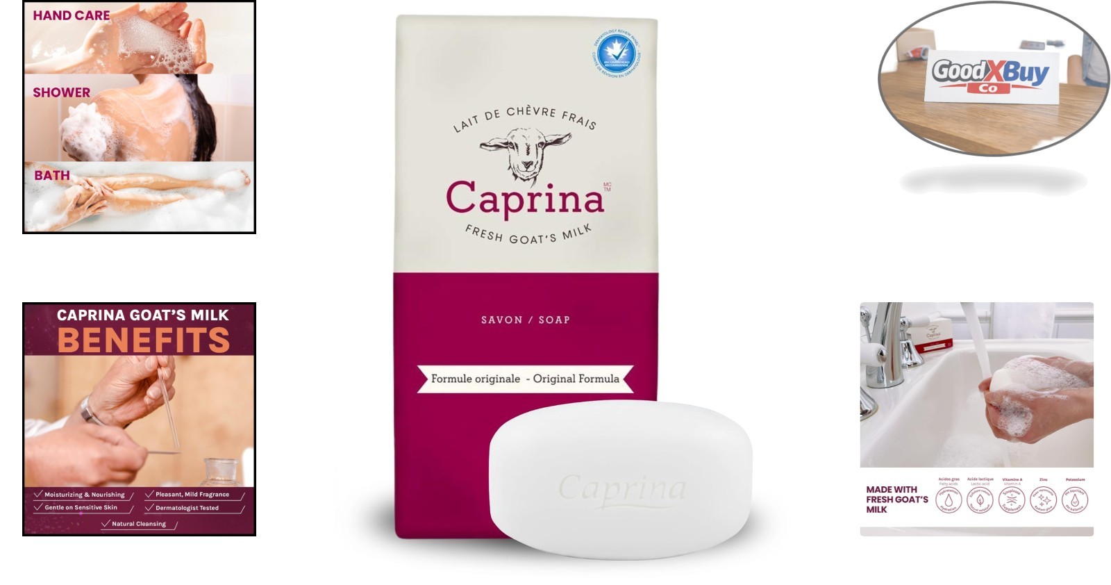Caprina Fresh Goat Milk Bar Soap 6-Pack Classic Scent Hydrating All Skin Type…