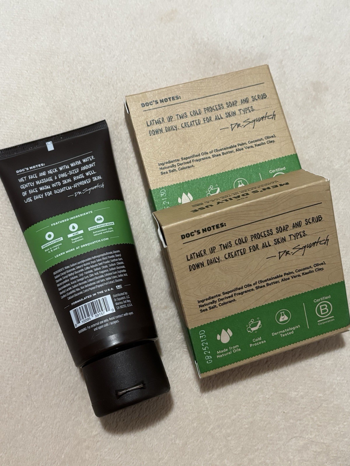 Dr. Squatch Men’s Natural Soap & Face Wash COOL FRESH ALOE Coconut Oil Zero Grit