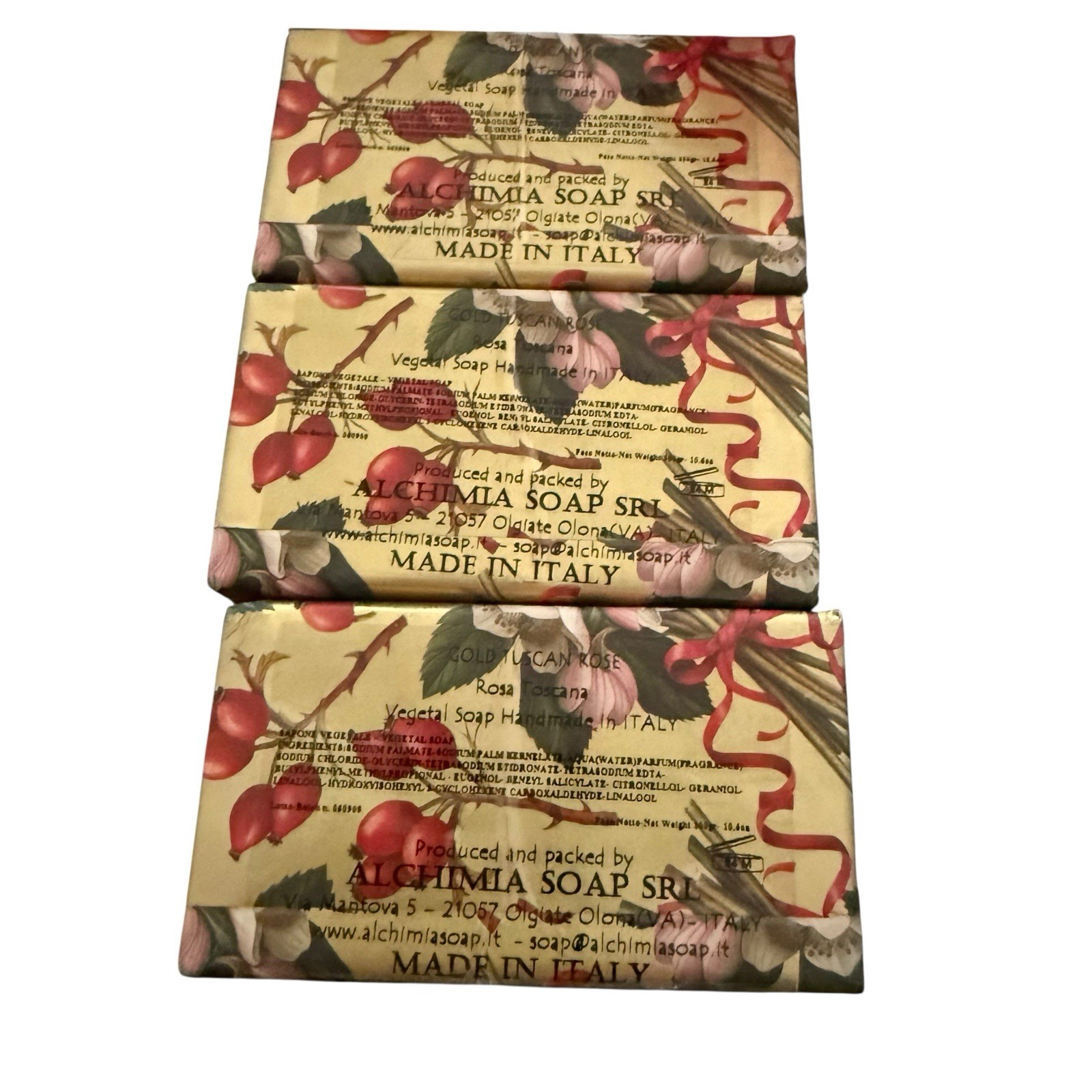 Alchimia Luxury Italian Large Bar Soap Gold Tuscan Rose, 10.6 oz New 3 Bars