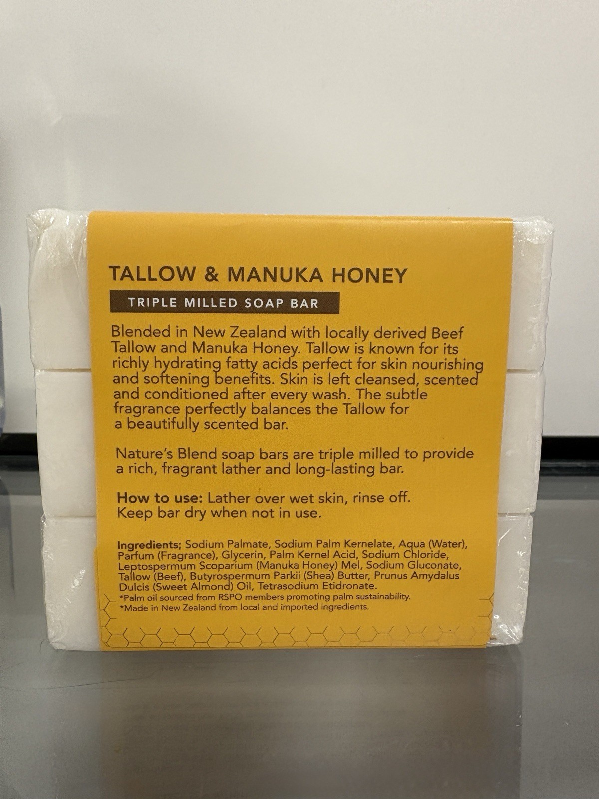 New Zealand Tallow & Manuka Honey Soap Bar 3pk 15oz Grass Fed Beef