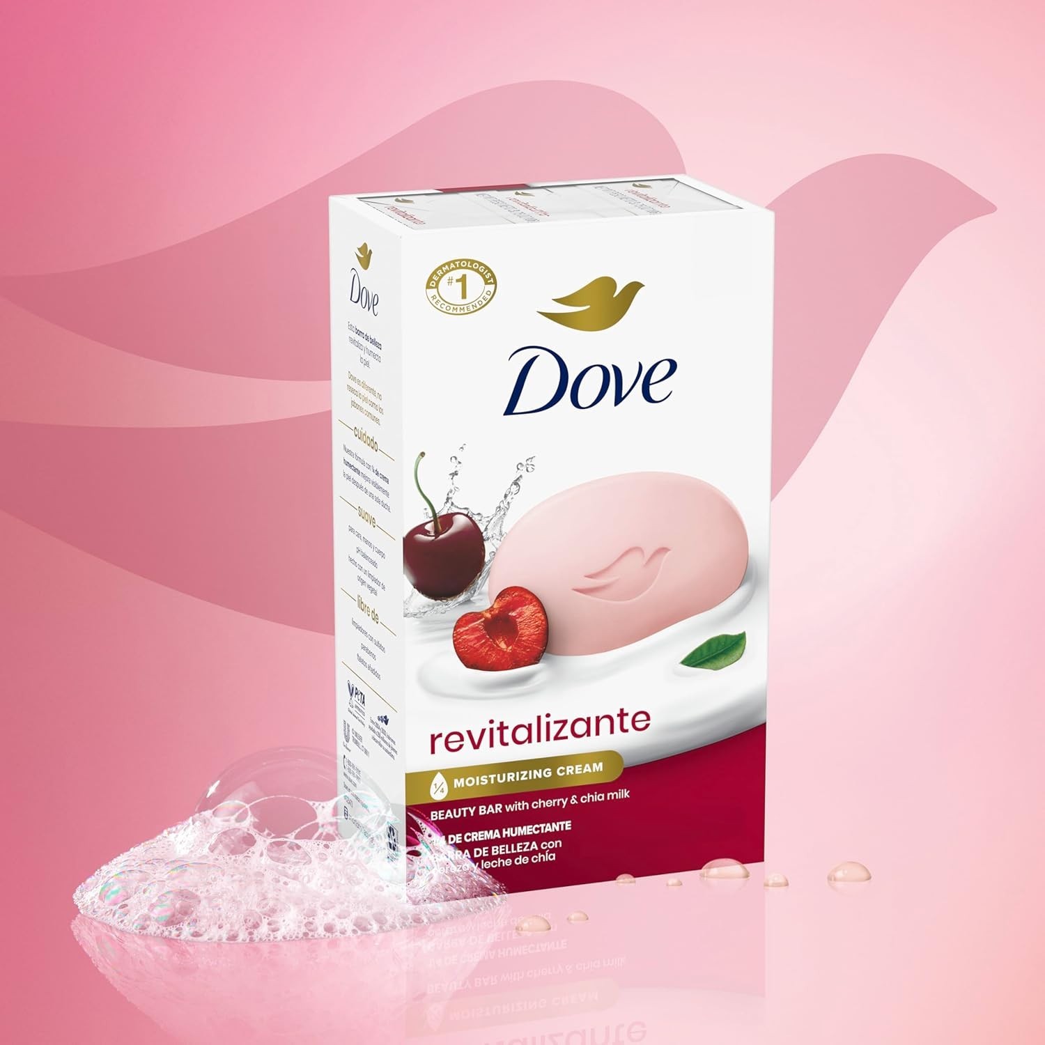 Dove Beauty Bar Soap Cherry & Chia Milk, Pack of 6 for Radiant Skin, 3.75 oz