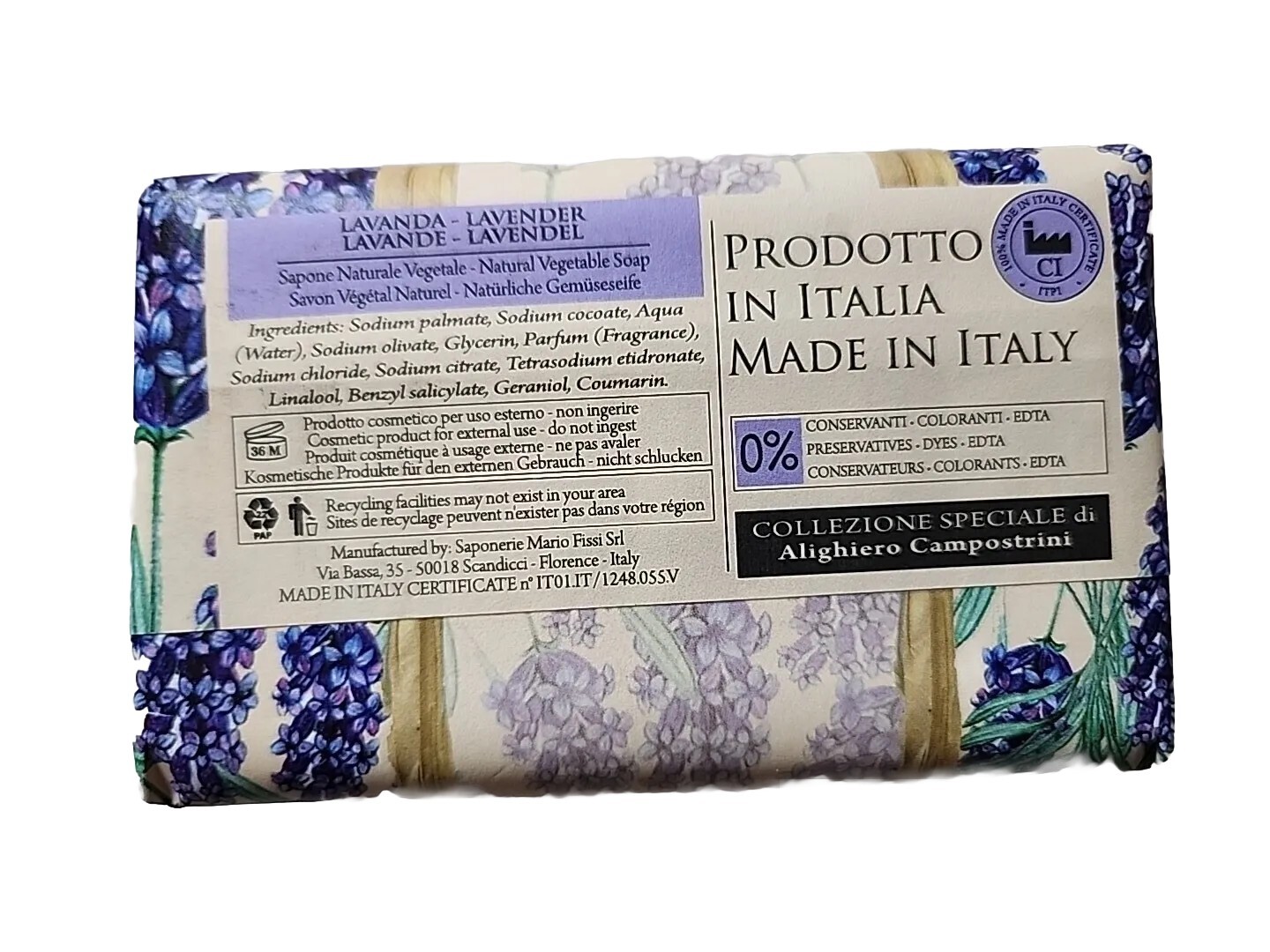 Italian Luxury Bar Soap Blooming Lavender scented large 9.7oz size TUSCAN SCENTS