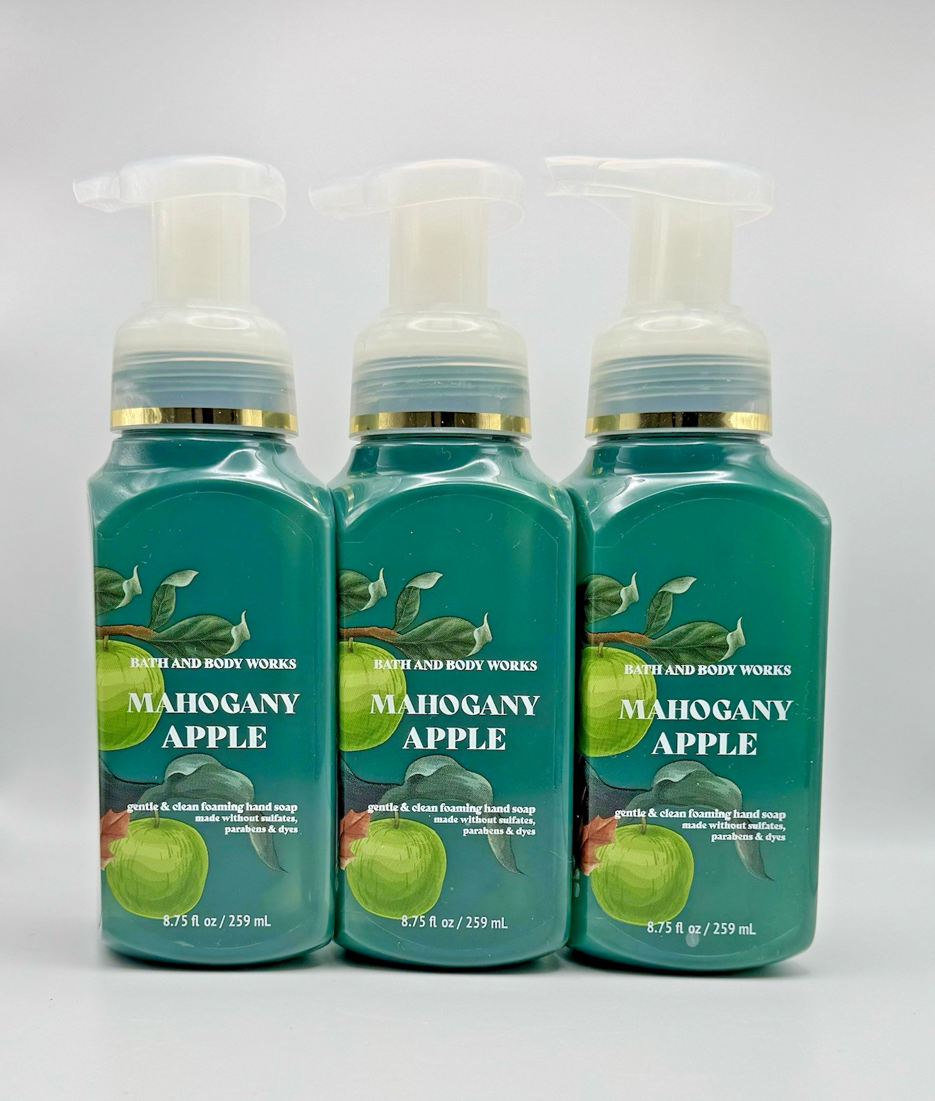 3 Bath & Body Works MAHOGANY APPLE Gentle Foaming Hand Soap 8.75 oz