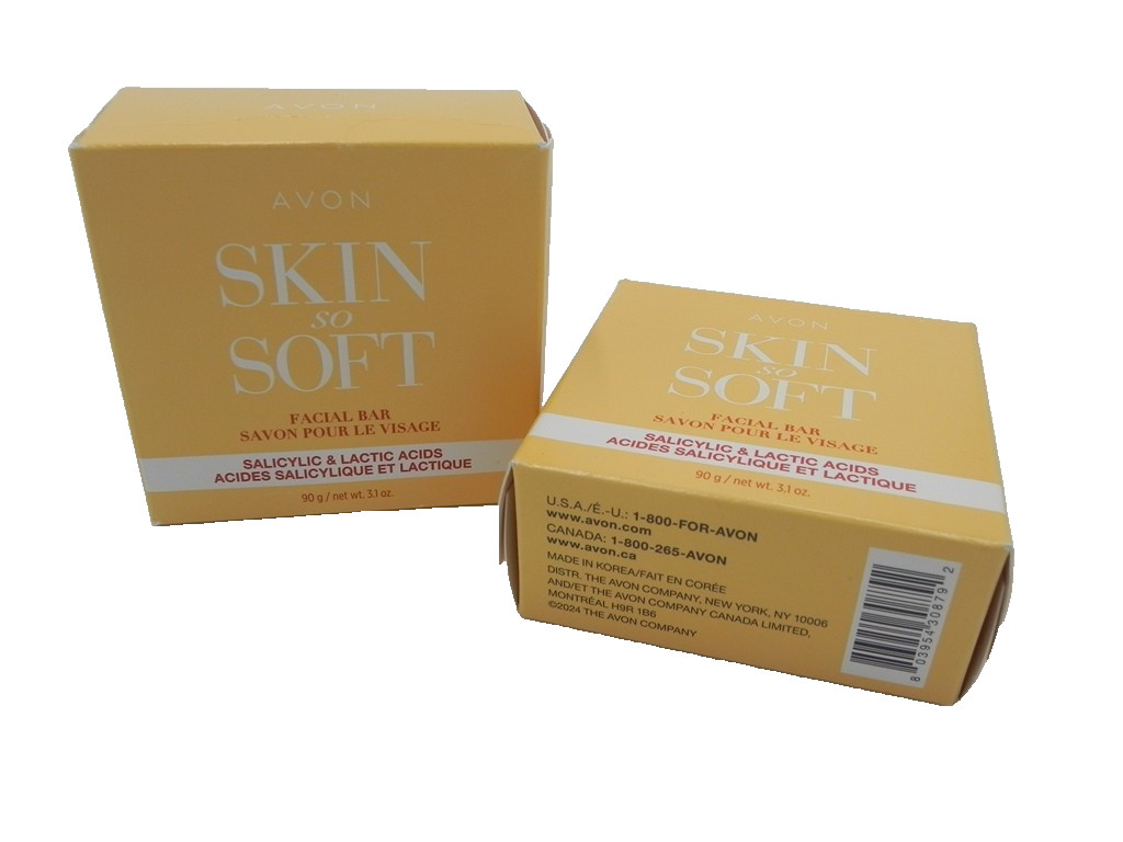 Avon Skin So Soft Facial Bar, LOT OF 2, Salicylic & Lactic Acids, 3.1 oz. New