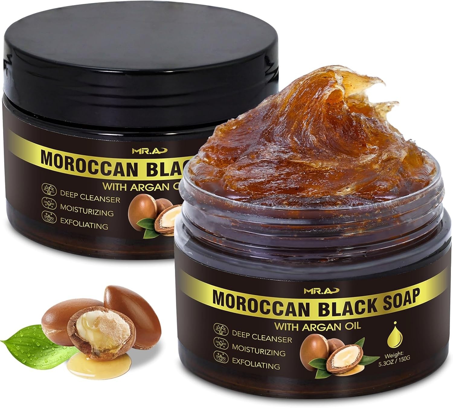 2Pack Moroccan Black Soap with Argan Oil, Morocco Black Beldi Soap Hammam Ritual