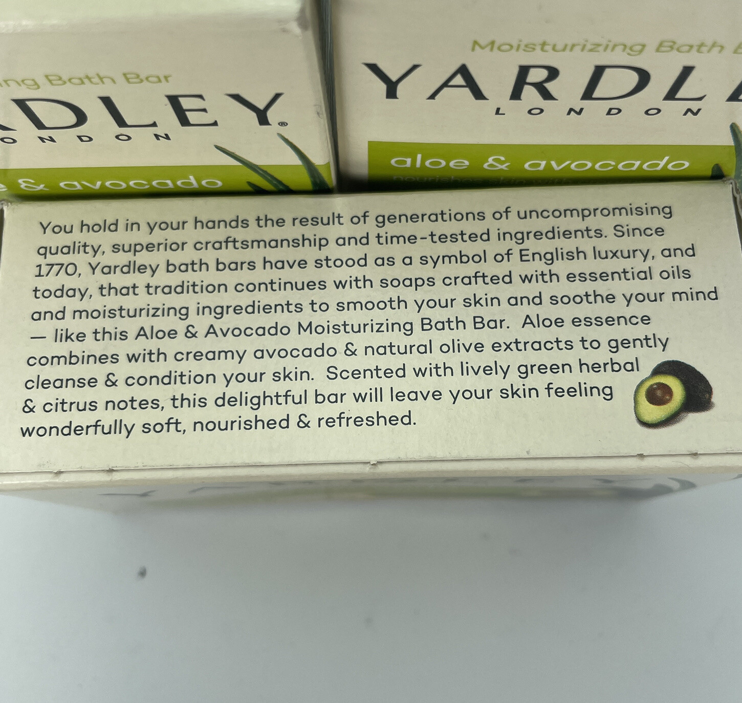 3x Yardley London Aloe & Avocado Moisturizing Bath Bar Soap 4.25oz Lot of 3 Bars