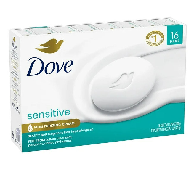 Dove Beauty Bar Soap, Sensitive Skin, 3.75 oz., 16 ct.