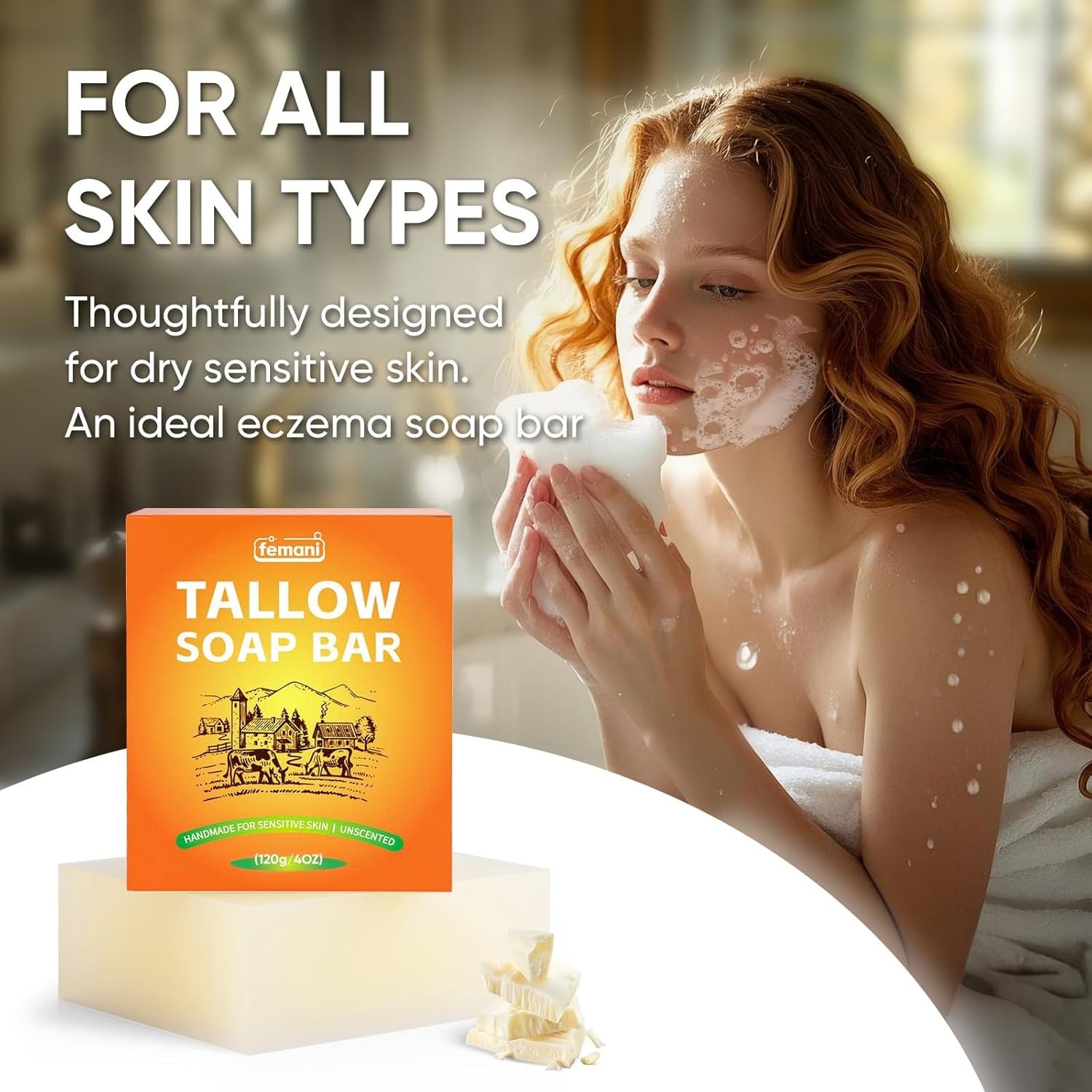 Beef Tallow Soap Bar – All Natural and Organic Grass Fed Tallow Soap Unscente…