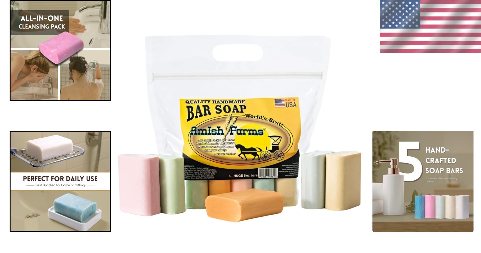 Natural Bar Soap 5-Pack Handmade Cold Process Moisturizing Skincare Set