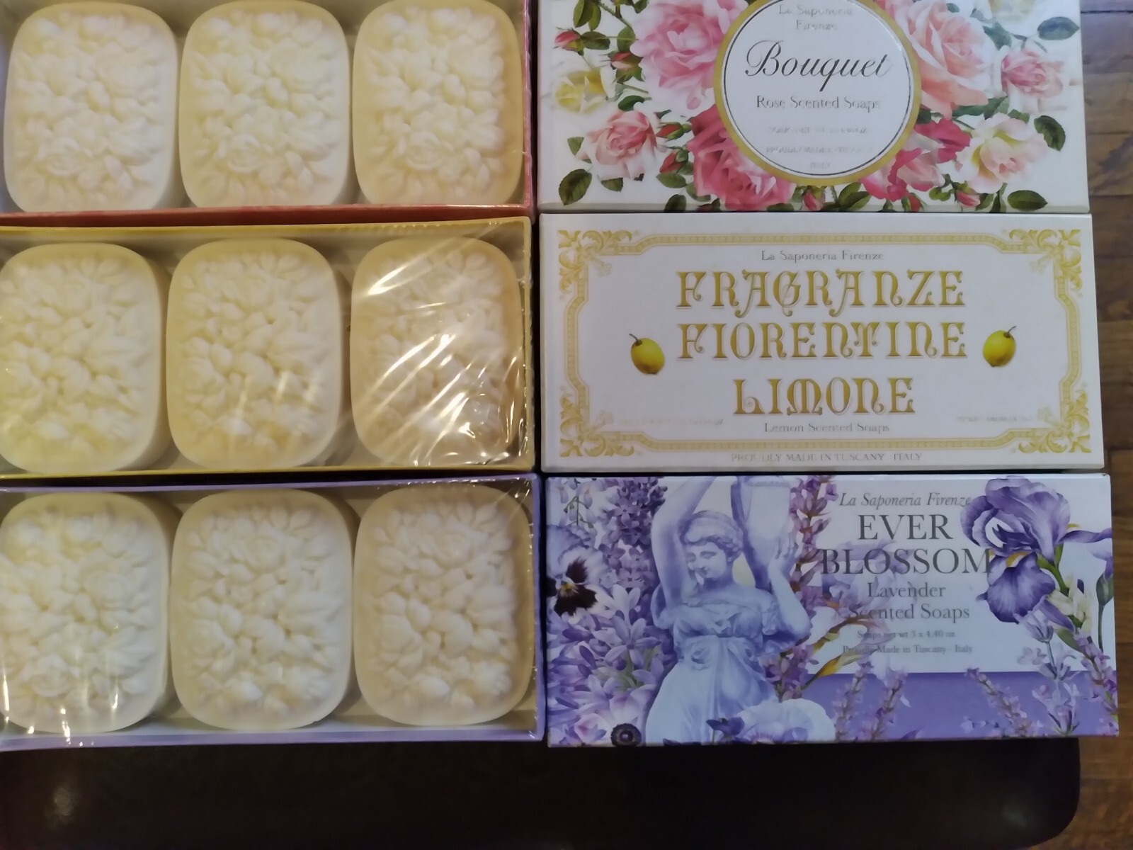 LA SAPONERIA FIRENZE ROSE LEMON LAVENDER ITALIAN SOAP 3 BOXES 3 X 4.4 OZ / BOX