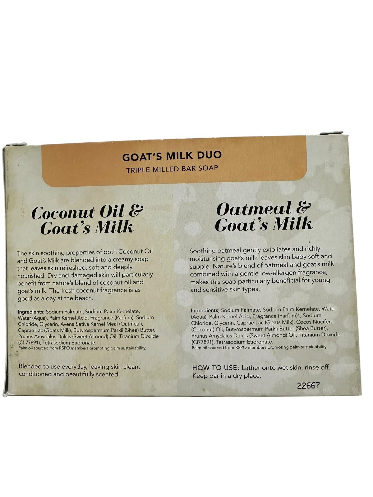 Nature’s Blend Goat’s Milk w/ Oatmeal, Coconut Oil Soap Bar Duo New Zealand NIB