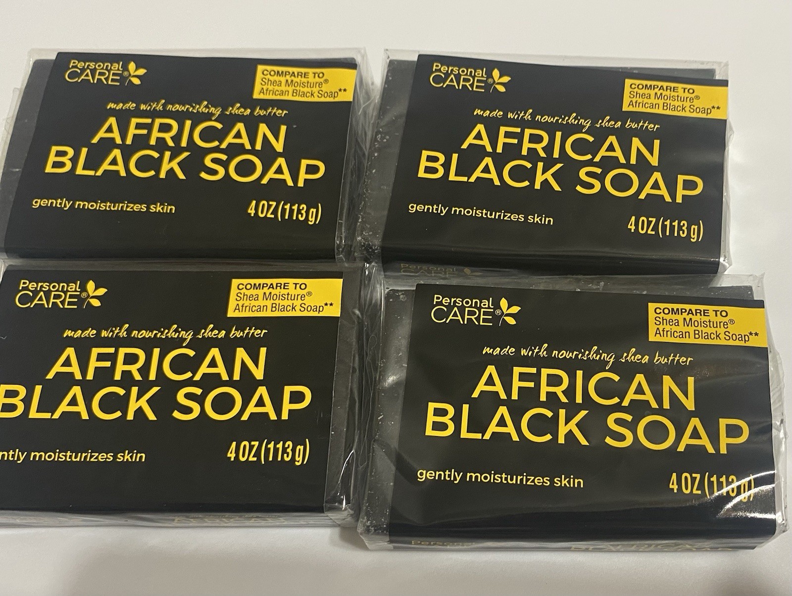 4 Bars AFRICAN BLACK SOAP, Gently Moisturizes Skin, 4oz Each