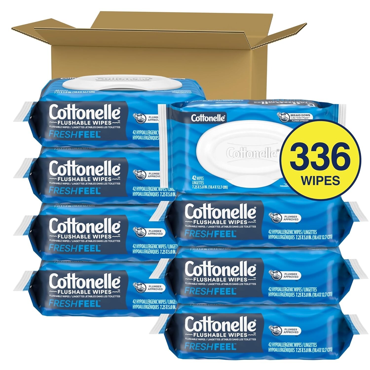 Cottonelle Fresh Feel Flushable Wet Wipes, 42 Wipes Per Pack, 8 Flip-Top Packs,