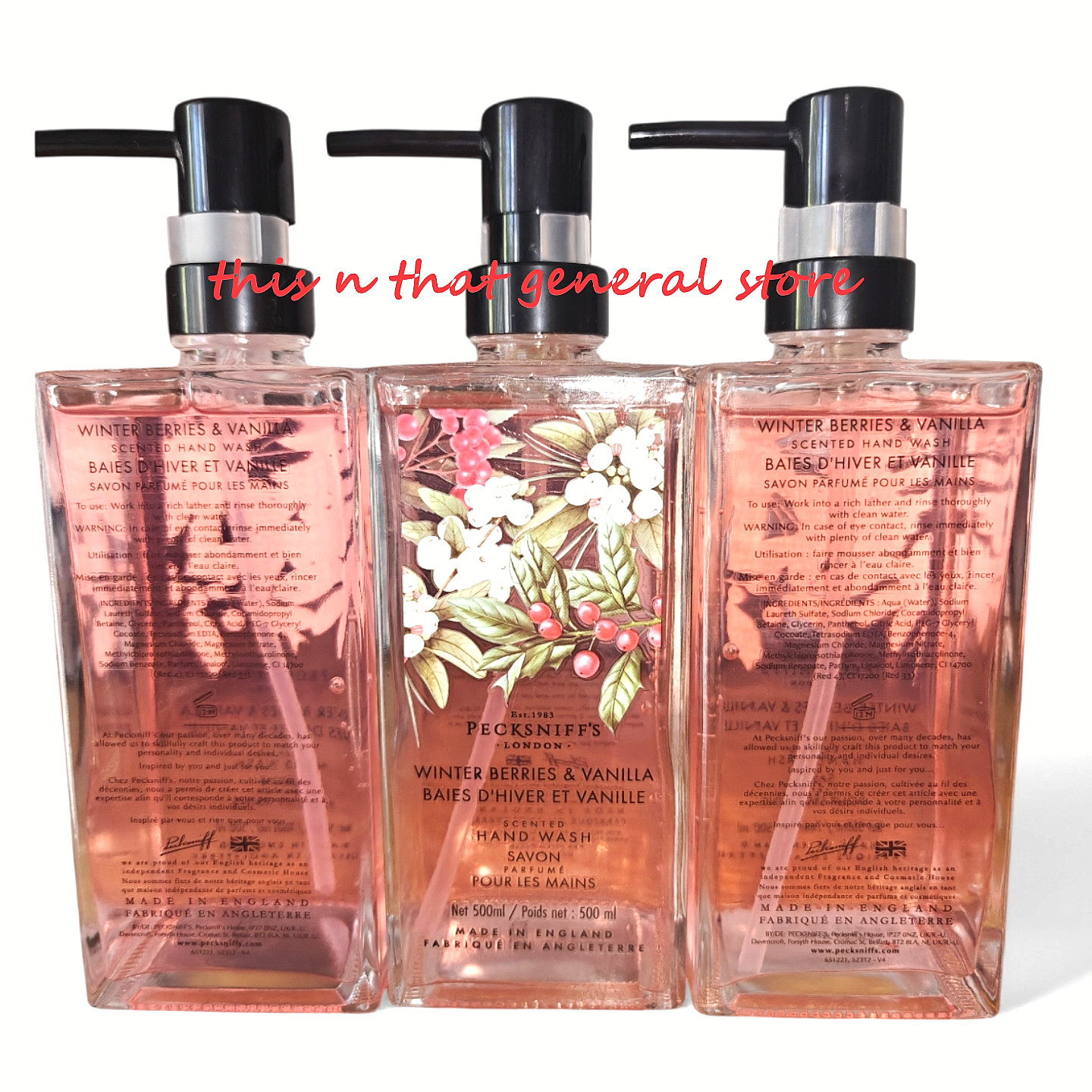 3X PECKSNIFF’S Made In England WINTER BERRIES & VANILLA Hand Wash, Glass NEW