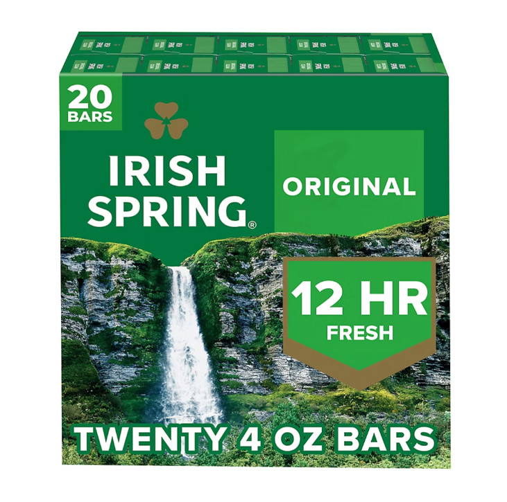 Irish Spring Men’s Bar Soap Original Clean for Normal Skin, 20 Count 4oz Each