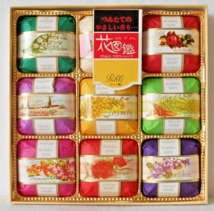 PUHLS SOAP – SET OF 9 – EACH A DIFFERENT SCENT – 100 GRAMS EACH – NEW!