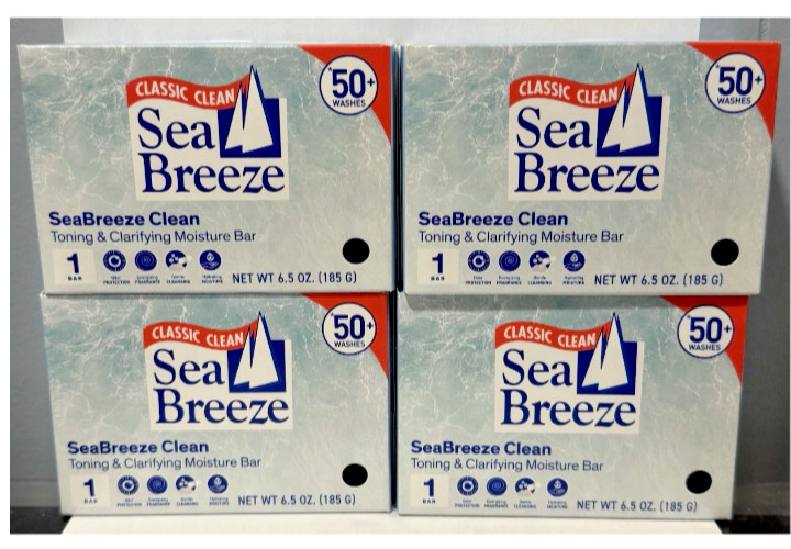 4 New SEA BREEZE CLASSIC CLEAN TONING & CLARIFYING MOISTURE BAR SOAP, 50+ Washes