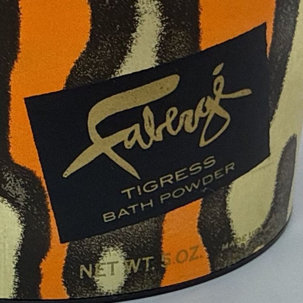 NOS Faberge Tigress Bath Powder, Original Puff & Savon Tigress Soap Set New Vtg