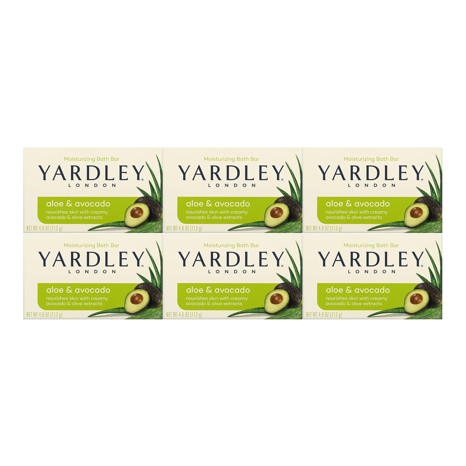 Yardley London Aloe & Avocado Moisturizing Bath Bar Soap, 6 Bars x 4.0 oz Each