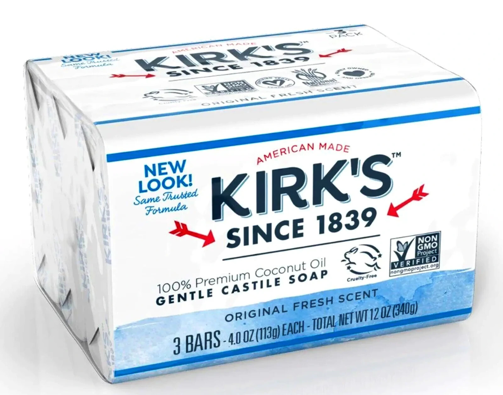 6 Bars Kirk’s FresH Scent CASTILE BAR SOAP 100% Coconut gentle 4oz x6 Coco KIRKS