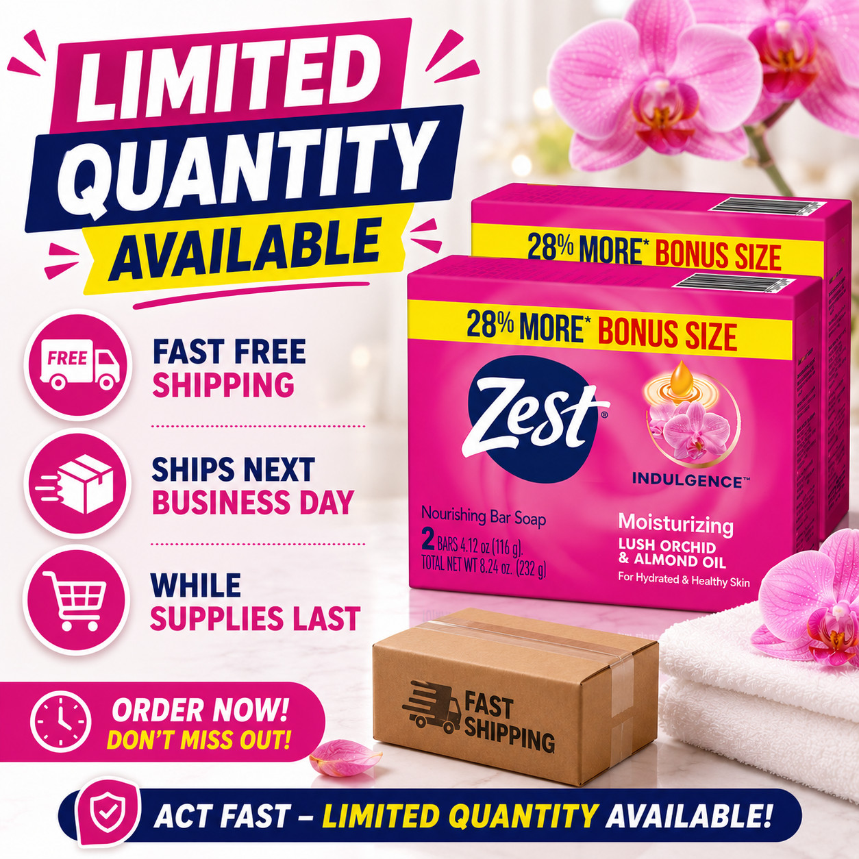 Zest Indulgence Lush Orchid Almond Oil Bar Soap 4 Bars 2 Pack Moisturizing