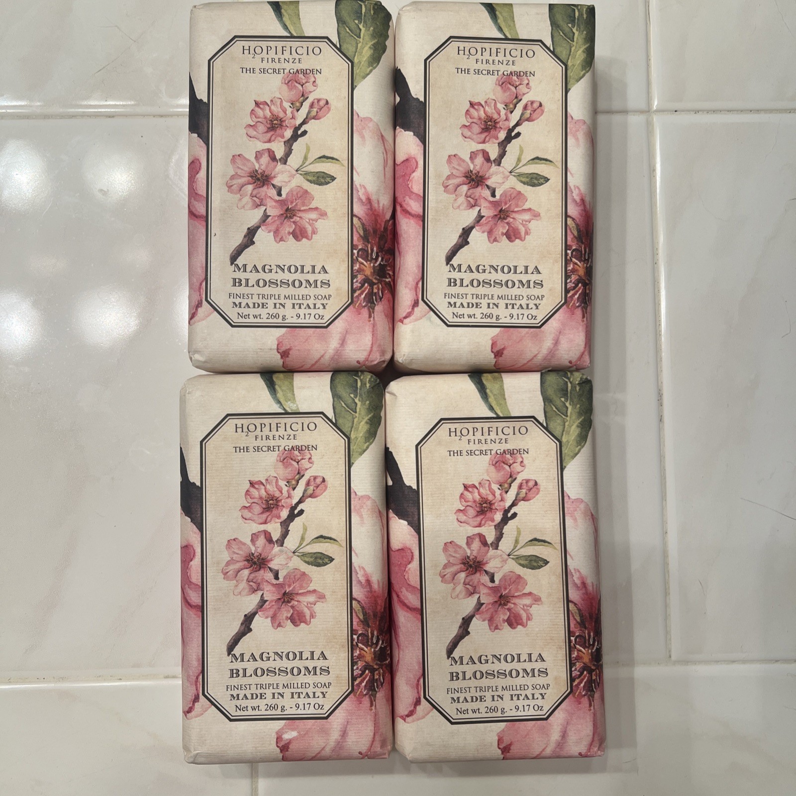 4x Magnolia Blossoms Luxury Soap Bar Hopificio Triple Milled Made Italy 9.17 oz