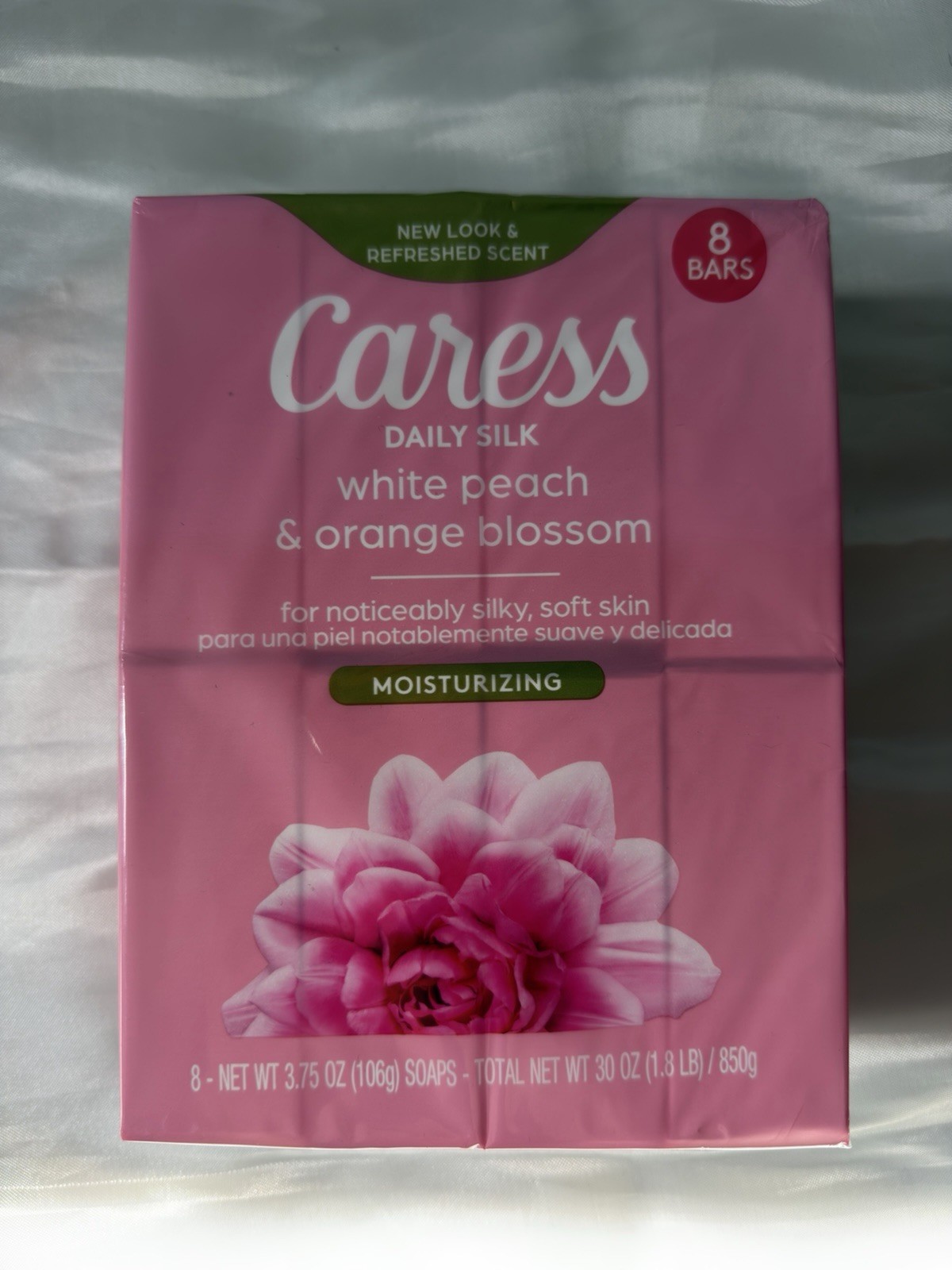 Caress 8 pk Daily Silk Bar Soap White Peach & Orange Blossom Floral Oil Essence